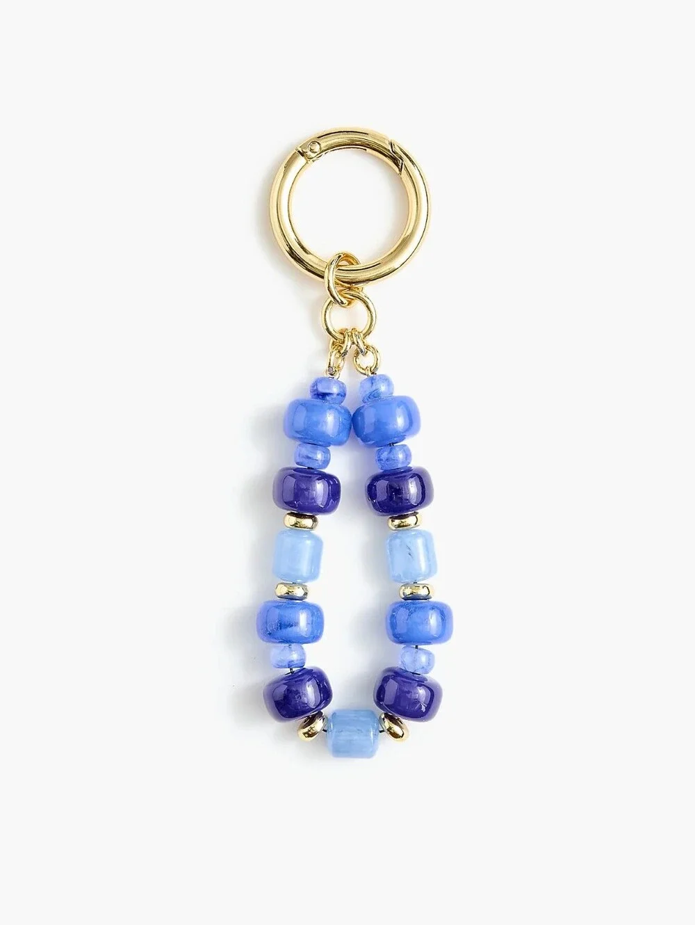 NWT J. Crew Chunky Beaded Bag Charm Gold Ring Blue Glass Beads (ONE SIZE)